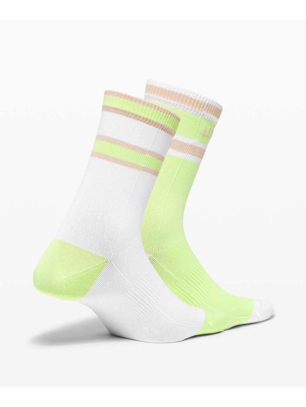 Lululemon Tale to Tell Mid Crew Sock 2 Pack White Green Cafe Au Lait M/L NWT $28 - Picture 2 of 7